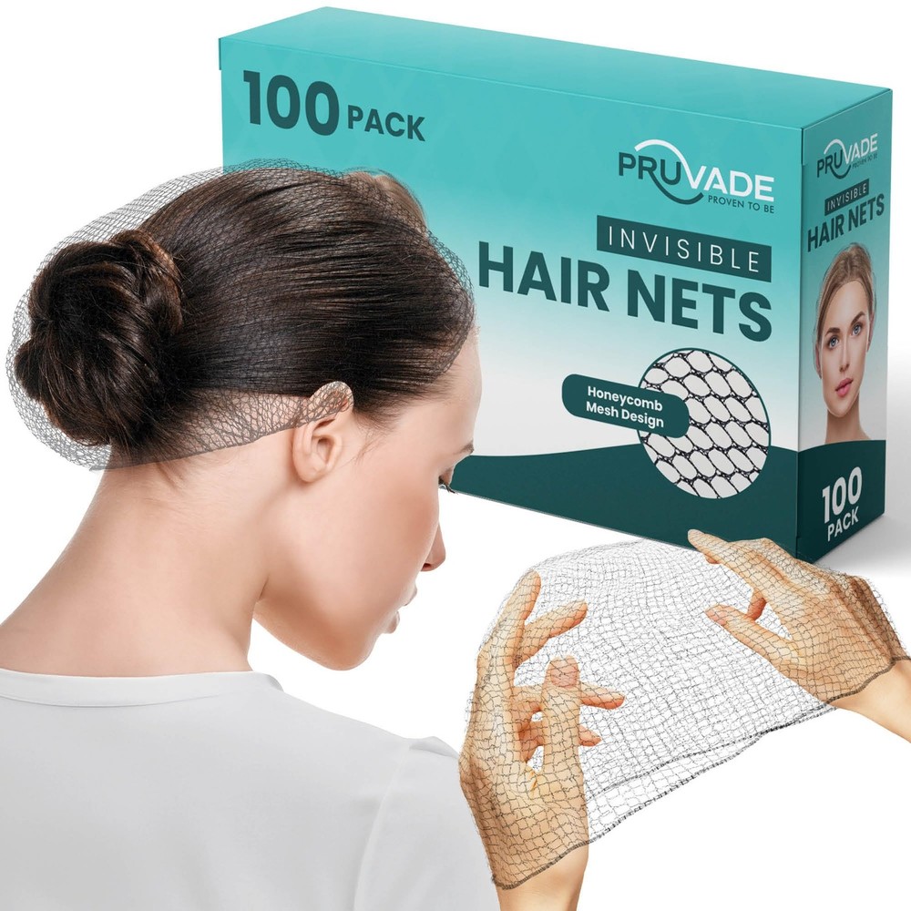 Invisible Hair Nets for Women & Men | Pack of 100 | Elastic 24″ Mesh Hair Net fo