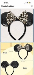 Leopard Print Black Bow Mickey Minnie Ears Headband Sparkly Black Ears