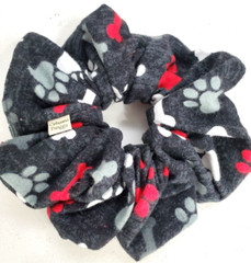 Handmade Women’s Scrunchies size XL Black Bone Paw Print Cotton Flannel New