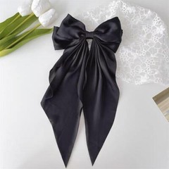 3 Women Solid Color Long Big Bow Float Satin Spring Clip Back Head Hair Clip