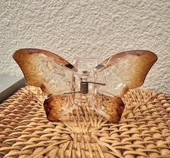 Butterfly Claw Clip Hair Accessory for Women, Clear & Brown Plastic