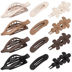 12 PCS Flat Hair Clips for Women – 3 Styles 12 Count (Pack of 1), Brown