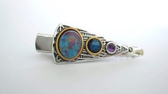 Small turquoise blue and purple stone metal alligator hair clip fine thin hair