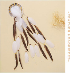 Boho Feather Headband Indian Hippie Headbands White Gypsy Headpiece Bohemian Cos