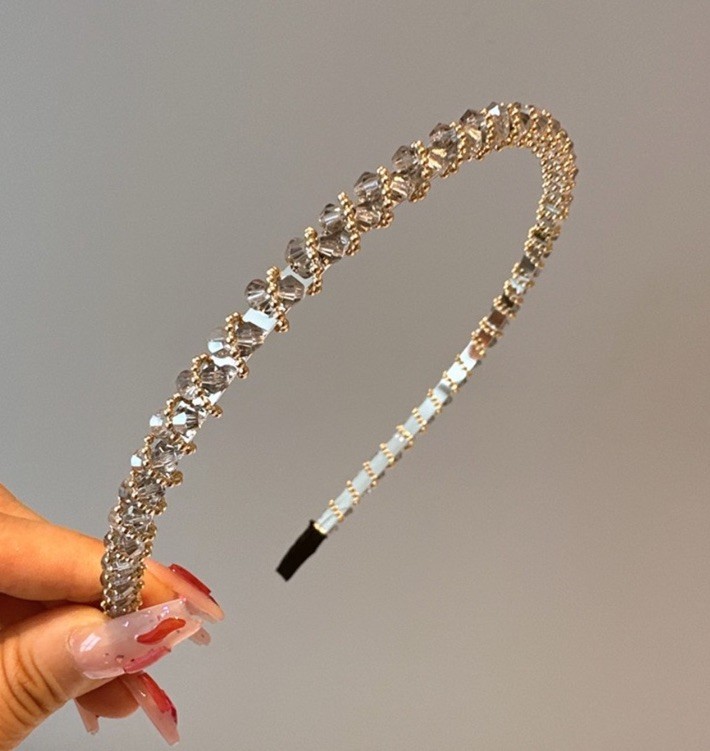 Light Gray Crystal Beads Headband Glamour Holiday Fashion Gold Crystal Headband