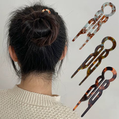 1Pc Fashion Bow U-Shaped Hair Fork – Acetate Hairpin Bun Clip for Women Girls