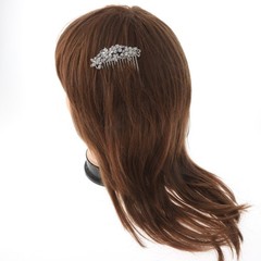 Silver Tone Metal Hair Comb With Clear Rhinestone HA3293-SCL