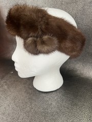 Elegant Dark Brown Mink Headband With Two Decorative Mink Balls