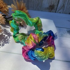 Set of 10 Retro 80’s Metallic Hair Pony Tail Scrunchies for Women Hair Accessory