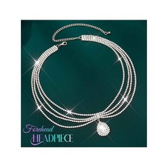 Rhinestone Multi-Row Silver Headpiece with Center Teardrop