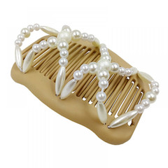 Women’s Magic Hair Comb Hair Clip Double Slide Wood Beads Hairpin Stretchy Acc
