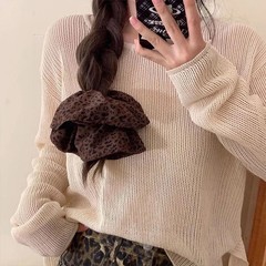 Vintage Leopard Print Large Scrunchie For Women Girls Sweet Hair Ornament.