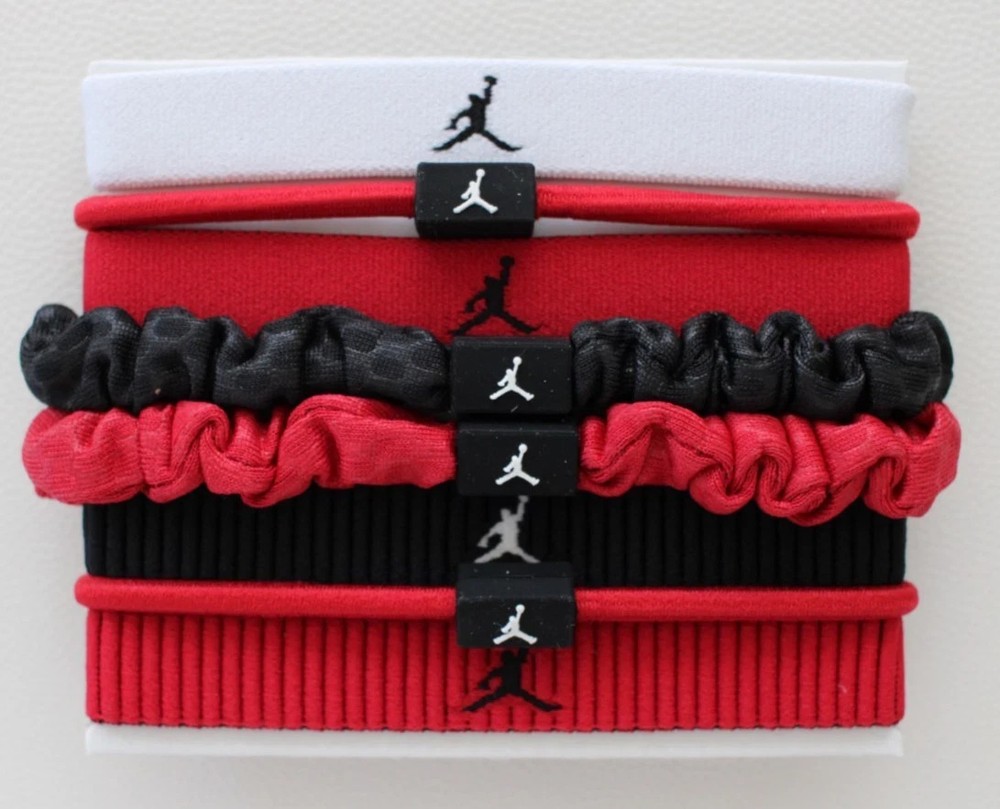 Nike Jordan Flex Classic Mix Hair Ties Ponytail Holders 8 Pack Gym Red/Black