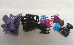 Lot of 11 Plastic Claw Hair Clips Various Sizes & Colors Butterfly Rhinestones