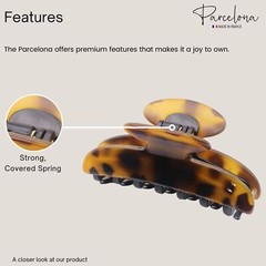 Parcelona French Glossy Oval Medium 3.5″ Cellulose No Slip Hair Claw for Women