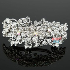 New Woman’s Flower silver plated metal rhinestone wedding hair clip Barrette