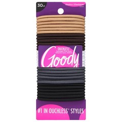 Goody Ouchless Elastic Hair Ties – 30 Ct, Assorted Neutral, 4MM Rubber Bands