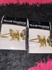 VTG 90’s DEADSTOCK FLUTTERING BUTTERFLY HAIR CLIPS Festival Rave Gold Sealed 2pc