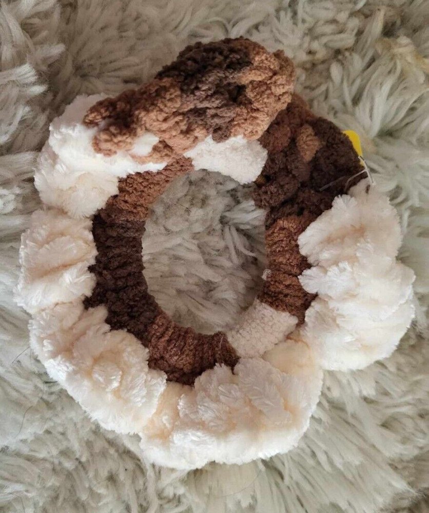 HAND-CROCHETED HAIR SCRUNCHIE SHADES OF BROWN WHITE AND CREAM