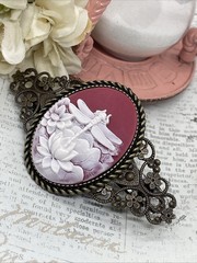 Maroon White Dragonfly Cameo Lotus Flower Zen Yoga Pin Hair Clip Jewelry Comb