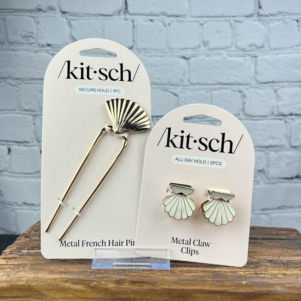 Kitsch Metal Clam Shell Hair Clips 2PC Set Gold & Pearlized Clips